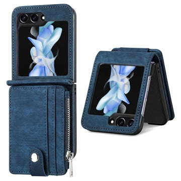Samsung Galaxy Z Flip5 Retro Belagt Cover med Pung - Blå