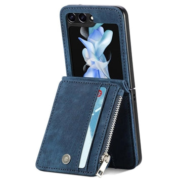 Samsung Galaxy Z Flip5 Retro Belagt Cover med Pung - Blå
