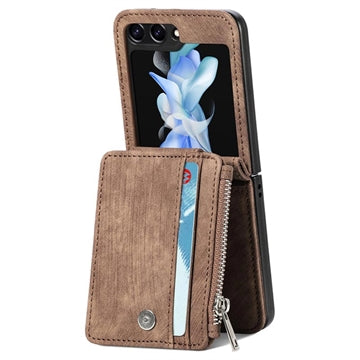 Samsung Galaxy Z Flip5 Retro Belagt Cover med Pung - Brun