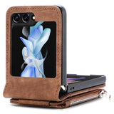 Samsung Galaxy Z Flip5 Retro Belagt Cover med Pung - Brun