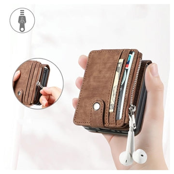Samsung Galaxy Z Flip5 Retro Belagt Cover med Pung - Brun