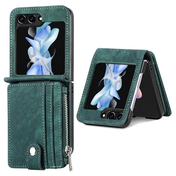 Samsung Galaxy Z Flip5 Retro Belagt Cover med Pung - Grøn