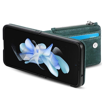 Samsung Galaxy Z Flip5 Retro Belagt Cover med Pung - Grøn