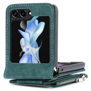 Samsung Galaxy Z Flip5 Retro Belagt Cover med Pung - Grøn