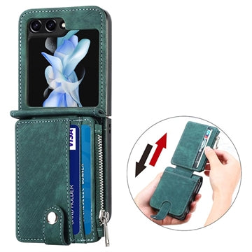 Samsung Galaxy Z Flip5 Retro Belagt Cover med Pung - Grøn