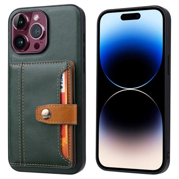 iPhone 15 Pro Retro Style Cover med Pung - Grøn