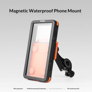 Rockbros vandtæt magnetisk telefonholder til cykel og e-cykel - 4.7"-6.9" - sort