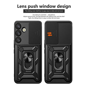 Samsung Galaxy S26 Roterende Ring Hybrid Cover med Kameraskjold - Sort
