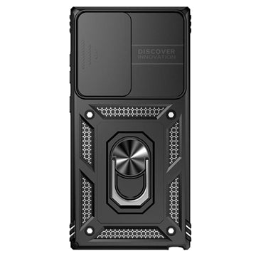 Samsung Galaxy S23 Ultra 5G Roterende Ring Hybrid Cover med Kameraskjold - Sort