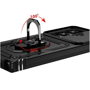 Samsung Galaxy S23 Ultra 5G Roterende Ring Hybrid Cover med Kameraskjold - Sort