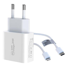 Saii 20W PD Oplader og Lightning Kabel - EU-stik - Hvid