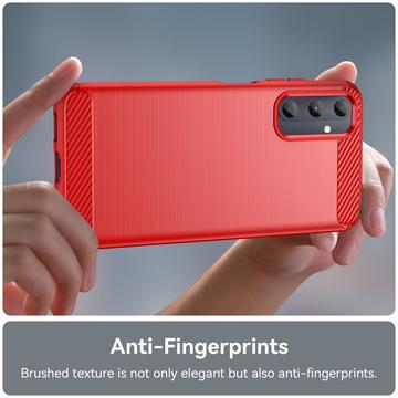 Samsung Galaxy A05s Børstet TPU Cover - Karbonfiber - Rød