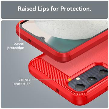 Samsung Galaxy A05s Børstet TPU Cover - Karbonfiber - Rød