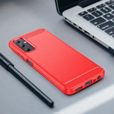 Samsung Galaxy A05s Børstet TPU Cover - Karbonfiber - Rød