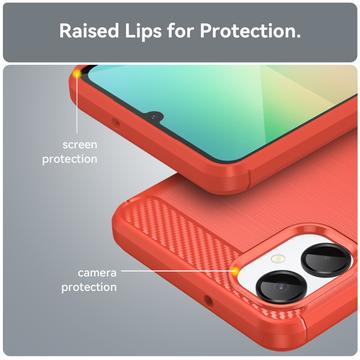 Samsung Galaxy A06 5G Børstet TPU Cover - Karbonfiber - rød