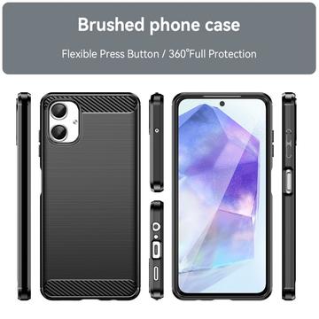 Samsung Galaxy A06 Børstet TPU Cover - Karbonfiber - Sort