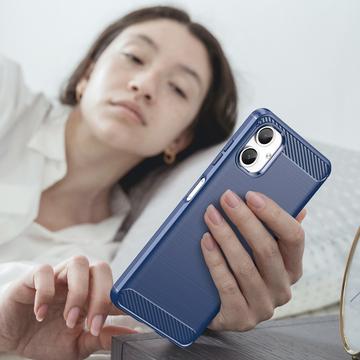 Samsung Galaxy A06 Børstet TPU Cover - Karbonfiber - Blå