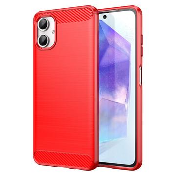 Samsung Galaxy A06 Børstet TPU Cover - Karbonfiber - Rød
