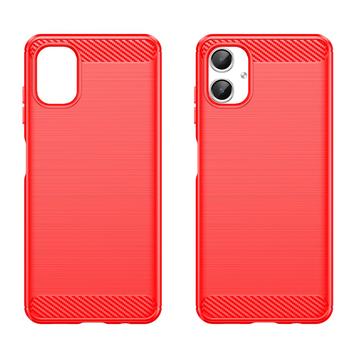 Samsung Galaxy A06 Børstet TPU Cover - Karbonfiber - Rød