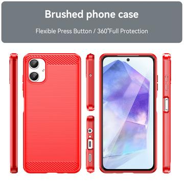 Samsung Galaxy A06 Børstet TPU Cover - Karbonfiber - Rød