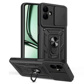 Samsung Galaxy A07 4G/5G Roterende Ring Hybrid Cover med Kameraskjold - Sort