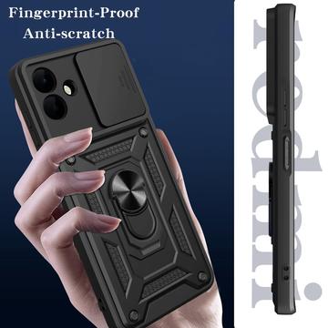 Samsung Galaxy A07 4G/5G Roterende Ring Hybrid Cover med Kameraskjold - Sort