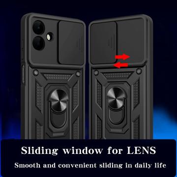 Samsung Galaxy A07 4G/5G Roterende Ring Hybrid Cover med Kameraskjold - Sort