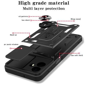Samsung Galaxy A07 4G/5G Roterende Ring Hybrid Cover med Kameraskjold - Sort
