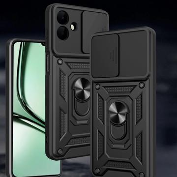 Samsung Galaxy A07 4G/5G Roterende Ring Hybrid Cover med Kameraskjold - Sort