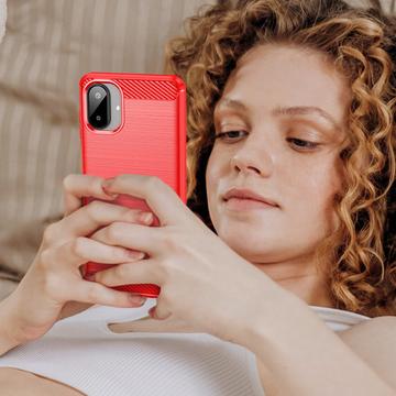 Samsung Galaxy A07 4G Børstet TPU Cover - Karbonfiber - rød