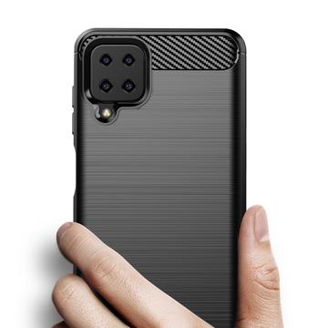 Samsung Galaxy A12 Børstet TPU Cover - Karbonfiber - Sort