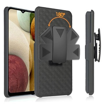 Samsung Galaxy A12 Hybrid Cover med Bælteklips - Sort