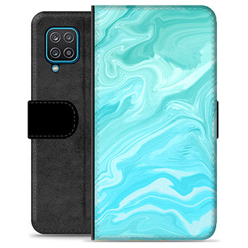 Samsung Galaxy A12 Premium Flip Cover med Pung - Blå Marmor
