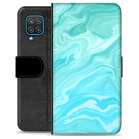 Samsung Galaxy A12 Premium Flip Cover med Pung - Blå Marmor