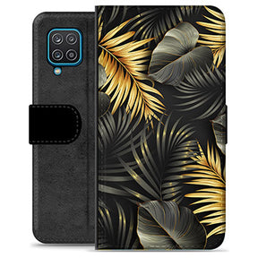 Samsung Galaxy A12 Premium Flip Cover med Pung - Gyldne Blade