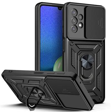 Samsung Galaxy A13 Roterende Ring Hybrid Cover med Kameraskjold - Sort