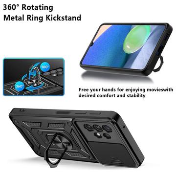 Samsung Galaxy A13 Roterende Ring Hybrid Cover med Kameraskjold - Sort