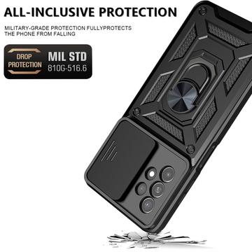 Samsung Galaxy A13 Roterende Ring Hybrid Cover med Kameraskjold - Sort