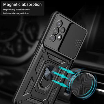 Samsung Galaxy A13 Roterende Ring Hybrid Cover med Kameraskjold - Sort