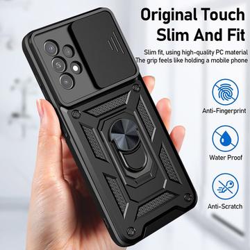 Samsung Galaxy A13 Roterende Ring Hybrid Cover med Kameraskjold - Sort