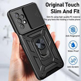 Samsung Galaxy A13 Roterende Ring Hybrid Cover med Kameraskjold - Sort