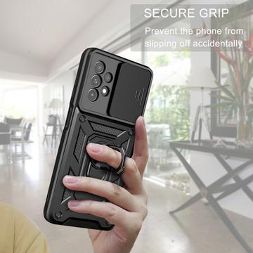 Samsung Galaxy A13 Roterende Ring Hybrid Cover med Kameraskjold - Sort