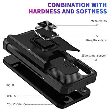 Samsung Galaxy A14/A14 5G Roterende Ring Hybrid Cover med Kameraskjold - Sort
