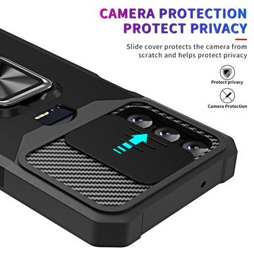 Samsung Galaxy A14/A14 5G Roterende Ring Hybrid Cover med Kameraskjold - Sort