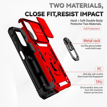 Samsung Galaxy A14/A14 5G Roterende Ring Hybrid Cover med Kameraskjold - Rød