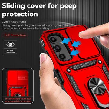 Samsung Galaxy A14/A14 5G Roterende Ring Hybrid Cover med Kameraskjold - Rød