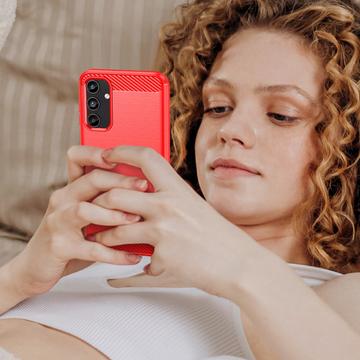 Samsung Galaxy A15 Børstet TPU Cover - Karbonfiber - Rød
