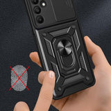Samsung Galaxy A15 Roterende Ring Hybrid Cover med Kameraskjold - Blå