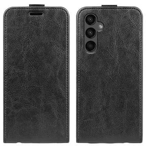 Samsung Galaxy A15 Vertikal Flip Taske med Kortholder - Sort