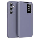 Samsung Galaxy A16 Smart Clear View Flip etui med kortplads - grå-lilla